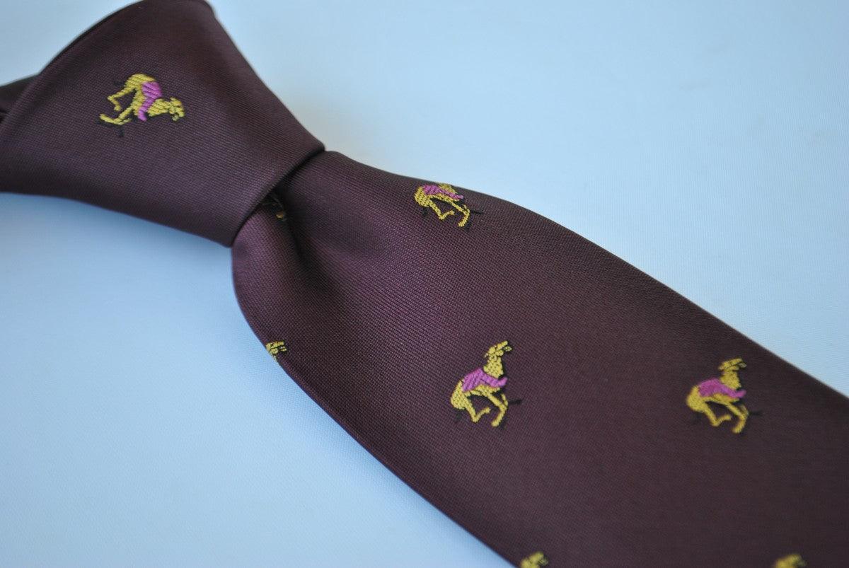 maroon tie with racing greyhound dog print design