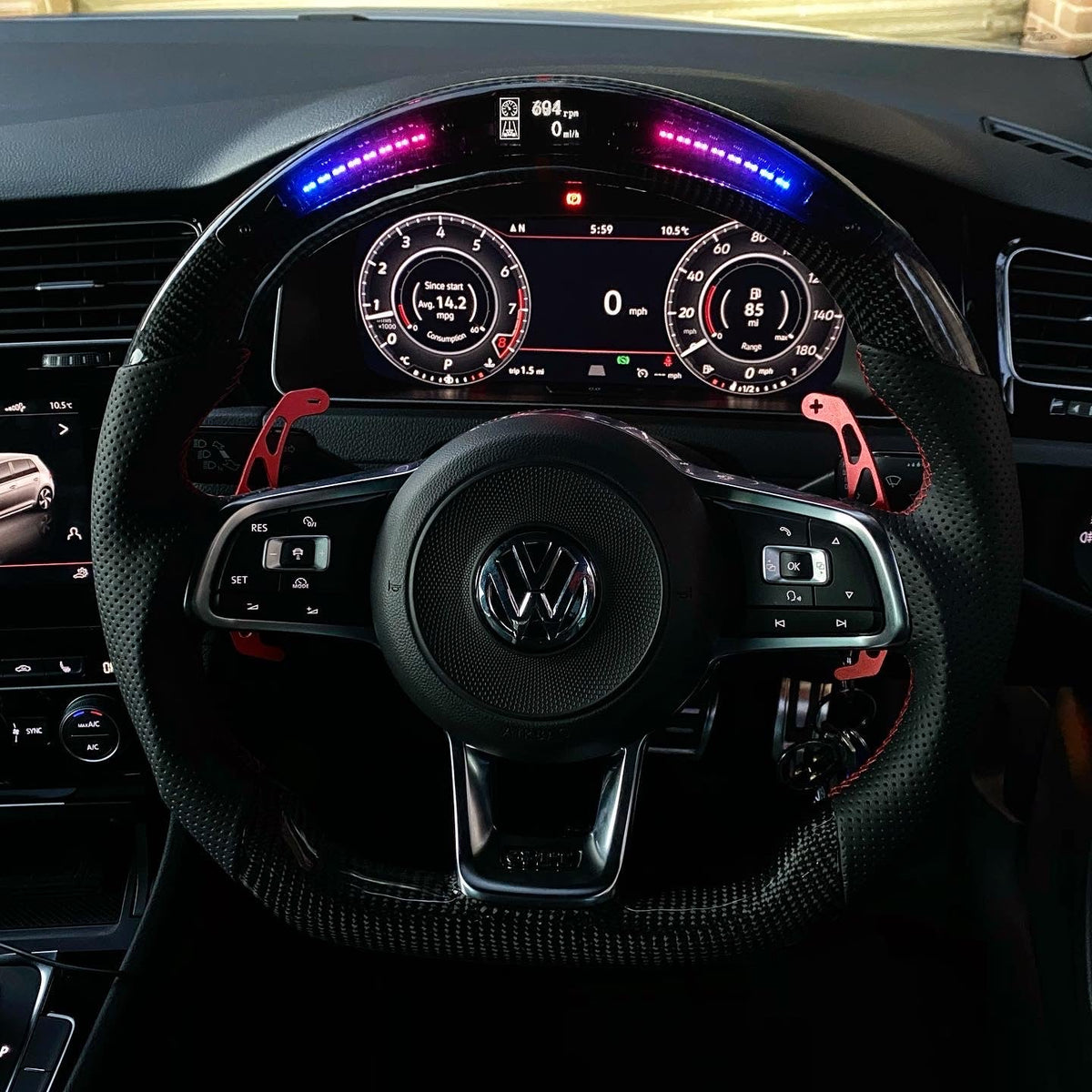 Volkswagen Polo 6C GTI / GT / R Line LED Display Carbon Fibre Steering Wheel (LED CUSTOM / 2014 - 2017 Models)