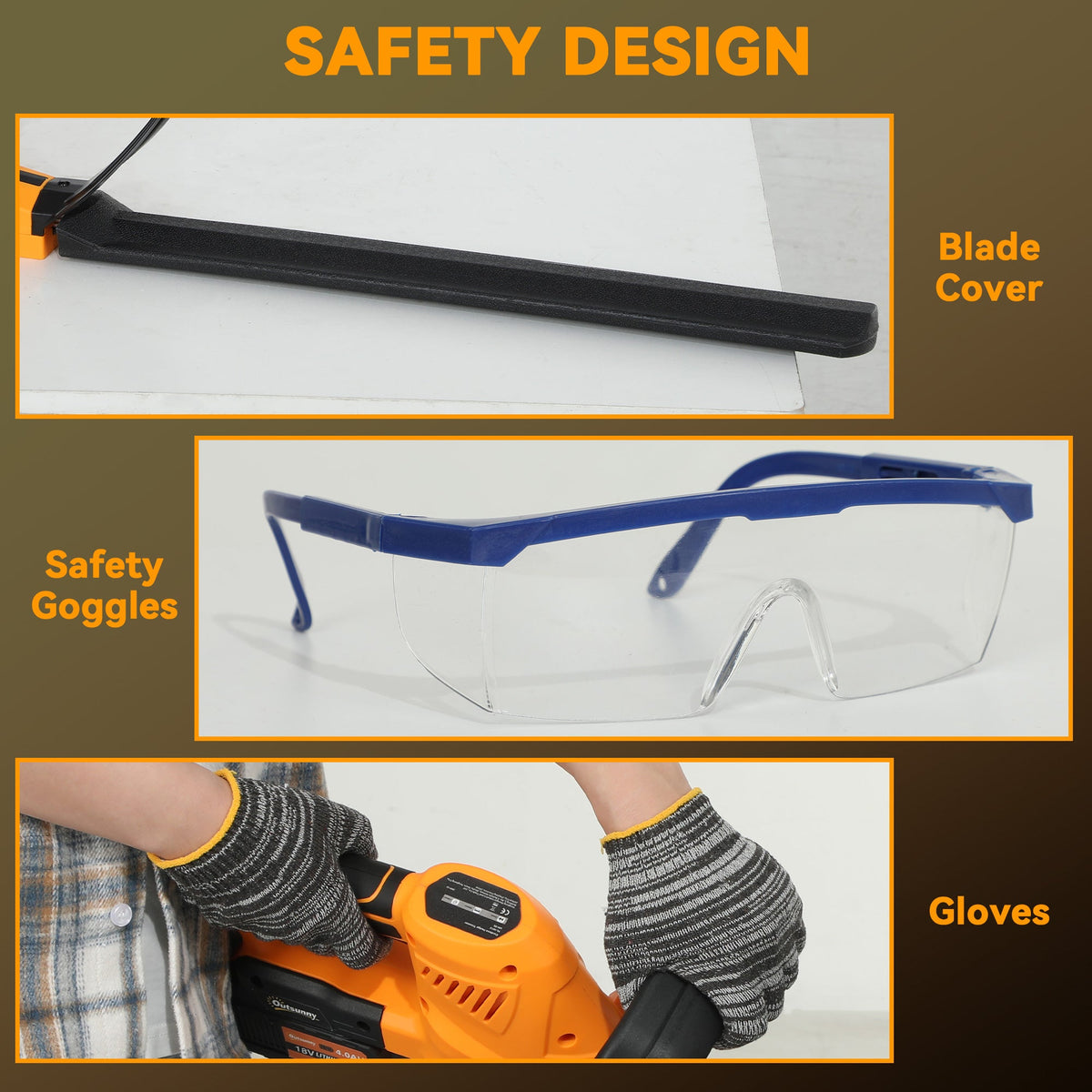 Outsunny Cordless Hedge Trimmer, Electric Hedge Cutter with 51cm Blade, Brushless Motor and 2 x 4.0Ah Batteries for Branches, Shrubs, Twigs, Orange
