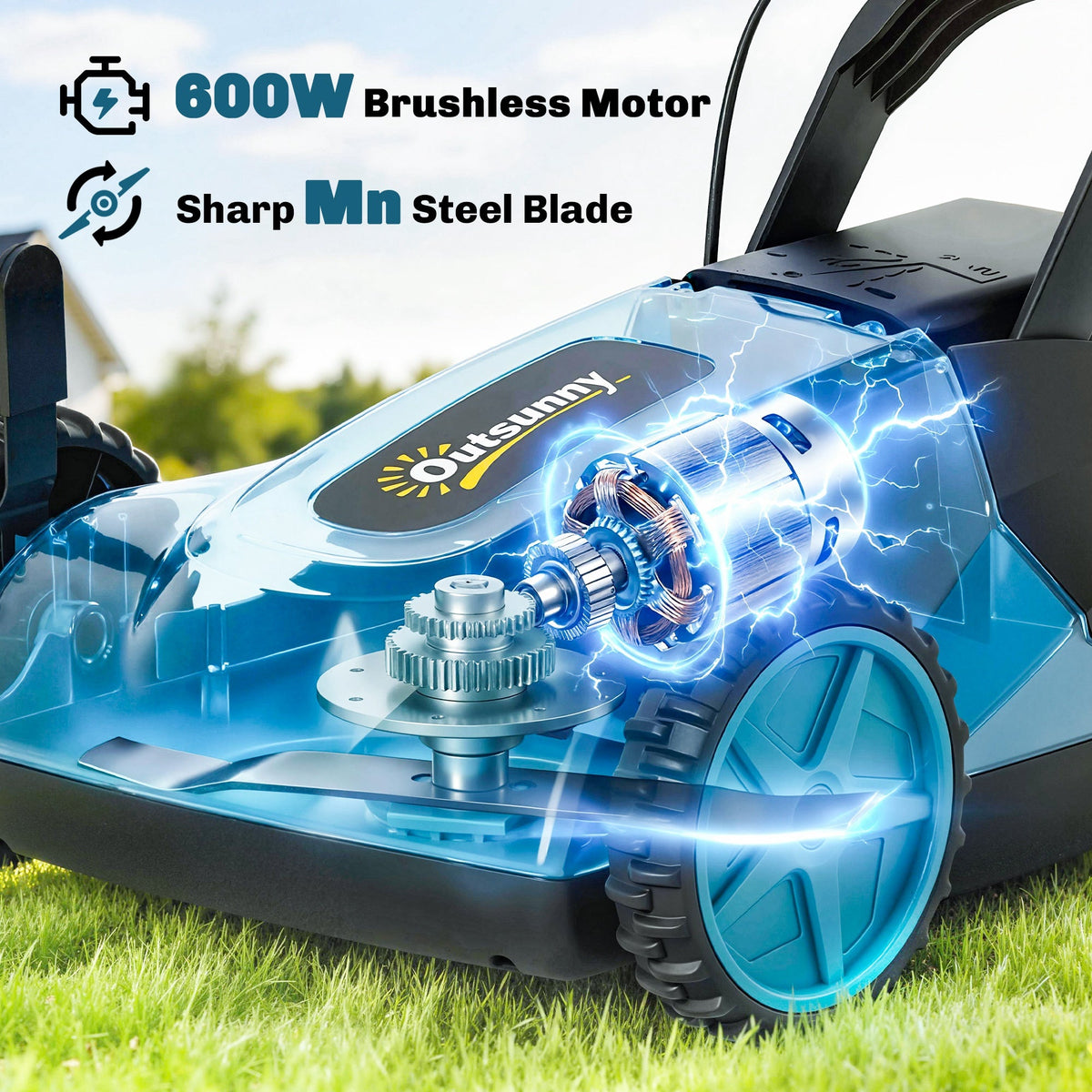 Outsunny 18V Cordless Lawnmower with 2 x 4Ah Batteries & Charger, Battery Lawn Mower with 21cm Cutting Width, 3 Cutting Heights