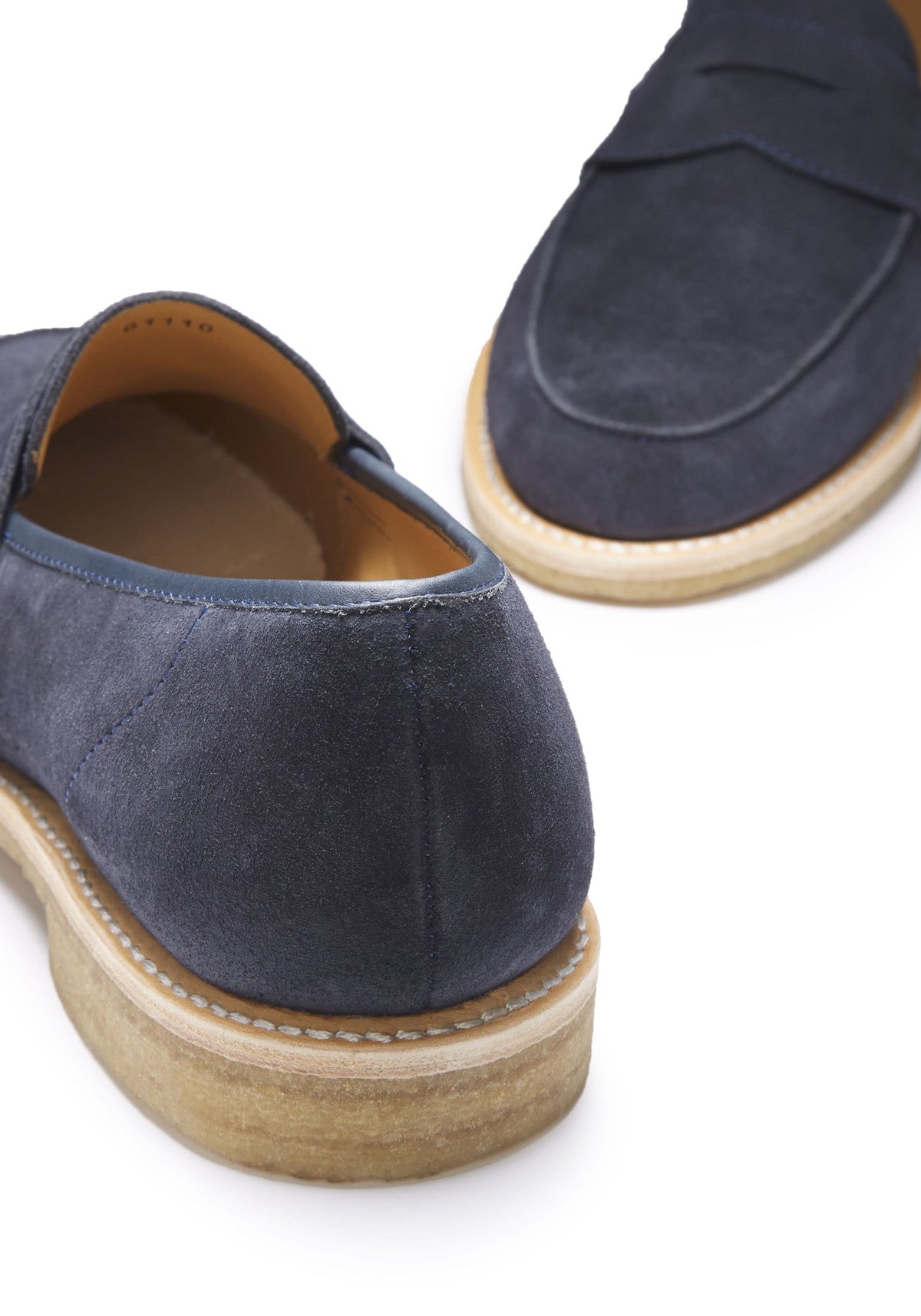 Blue Suede Loafers, Crepe Rubber Welted Sole
