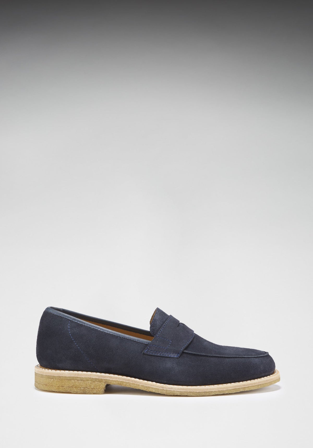 Blue Suede Loafers, Crepe Rubber Welted Sole
