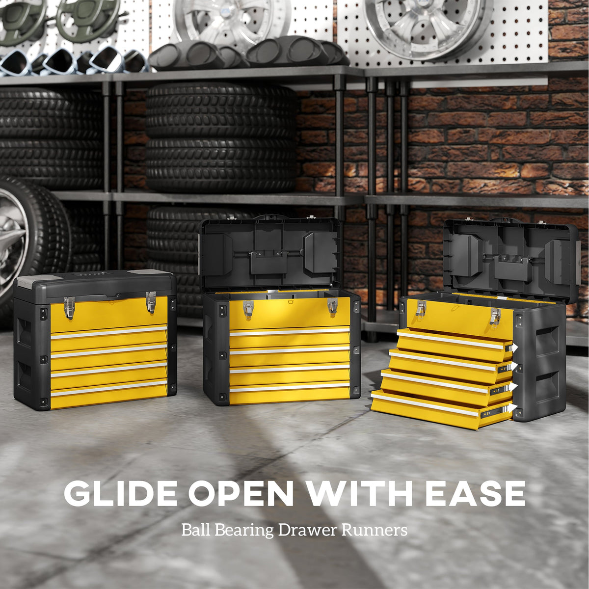 HOMCOM 4 Drawers Large Toolbox - Yellow