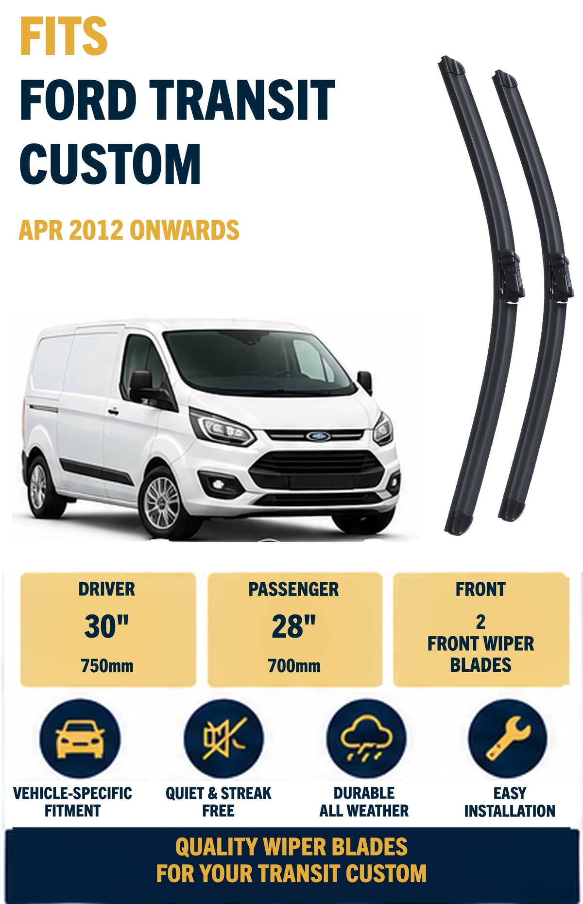 FORD TRANSIT CUSTOM Van Apr 2012 Onwards Wiper Blade Kit