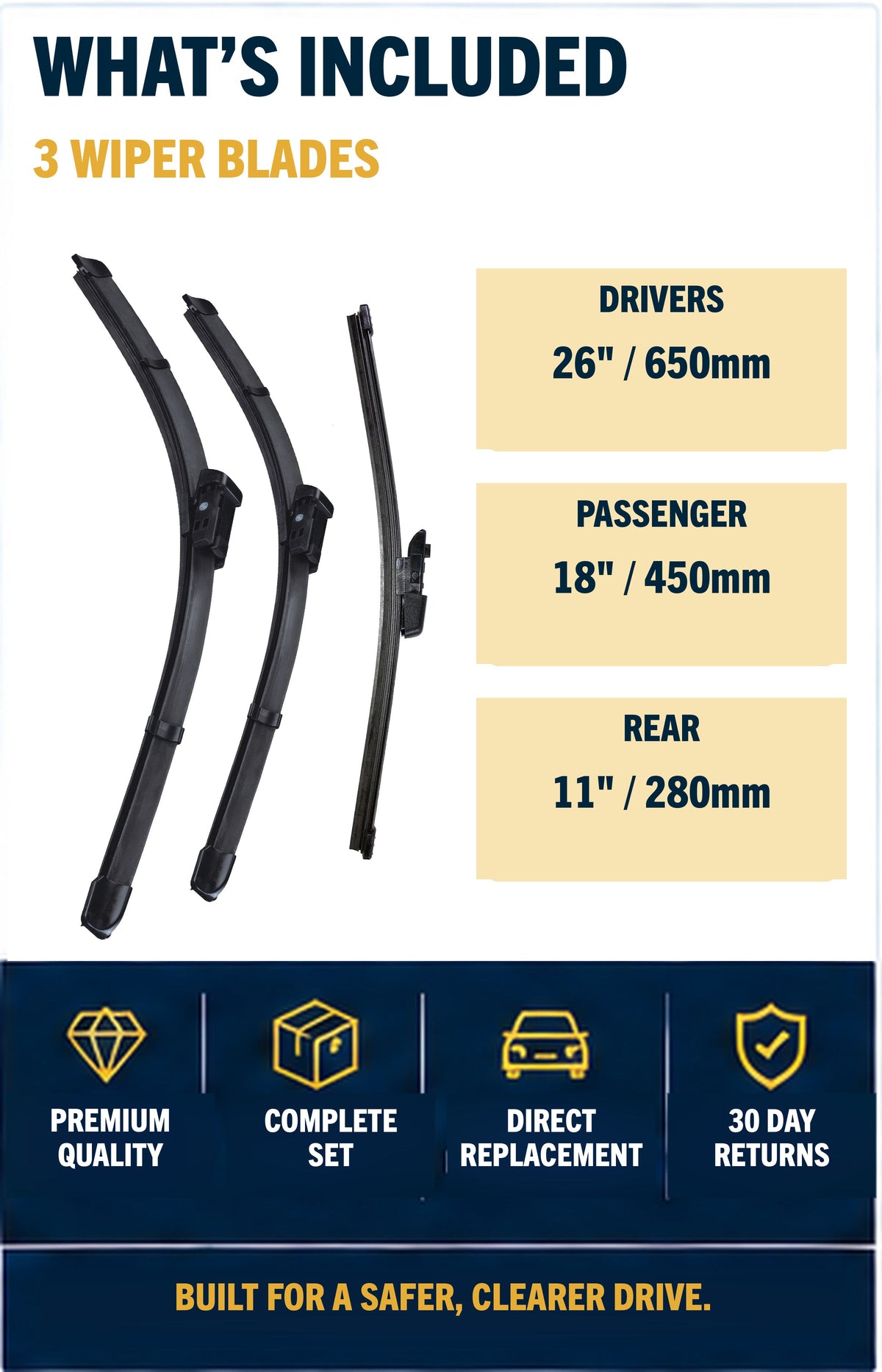 VW GOLF MK7 Hatchback Oct 2012 to Nov 2020 Wiper Blade Set