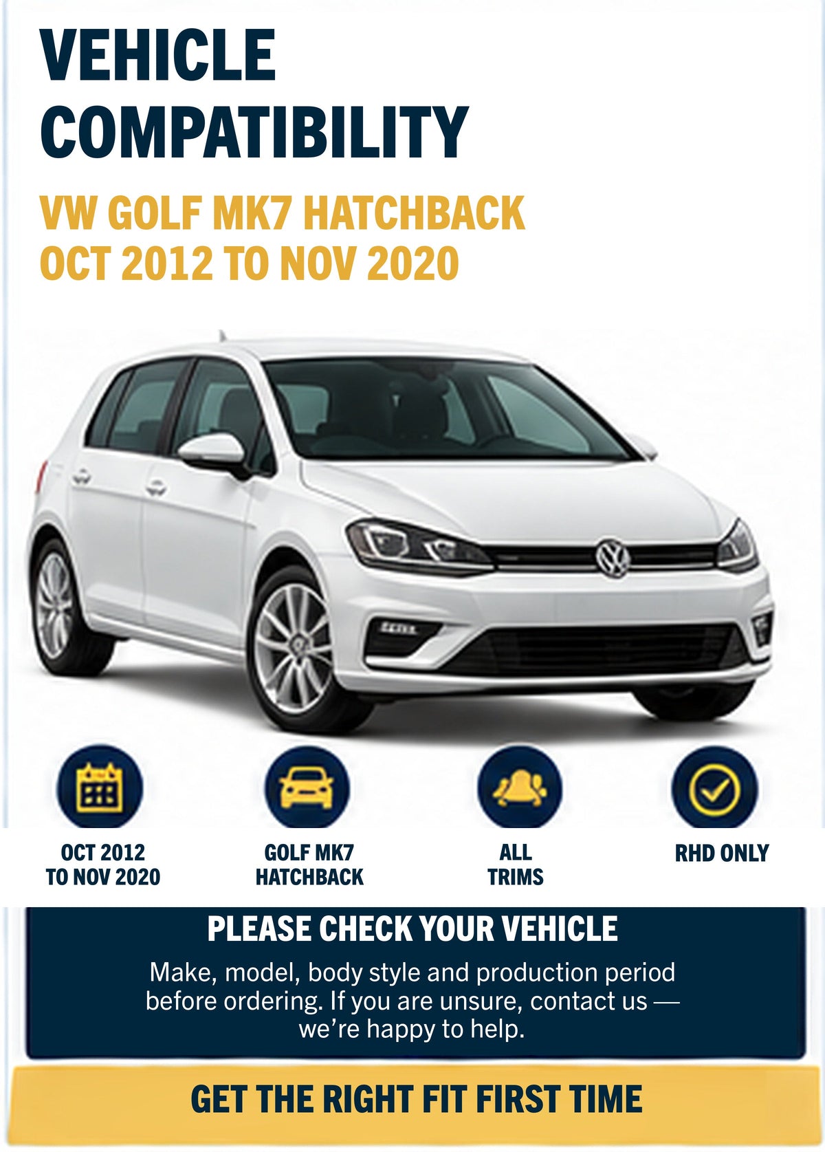 VW GOLF MK7 Hatchback Oct 2012 to Nov 2020 Wiper Blade Set