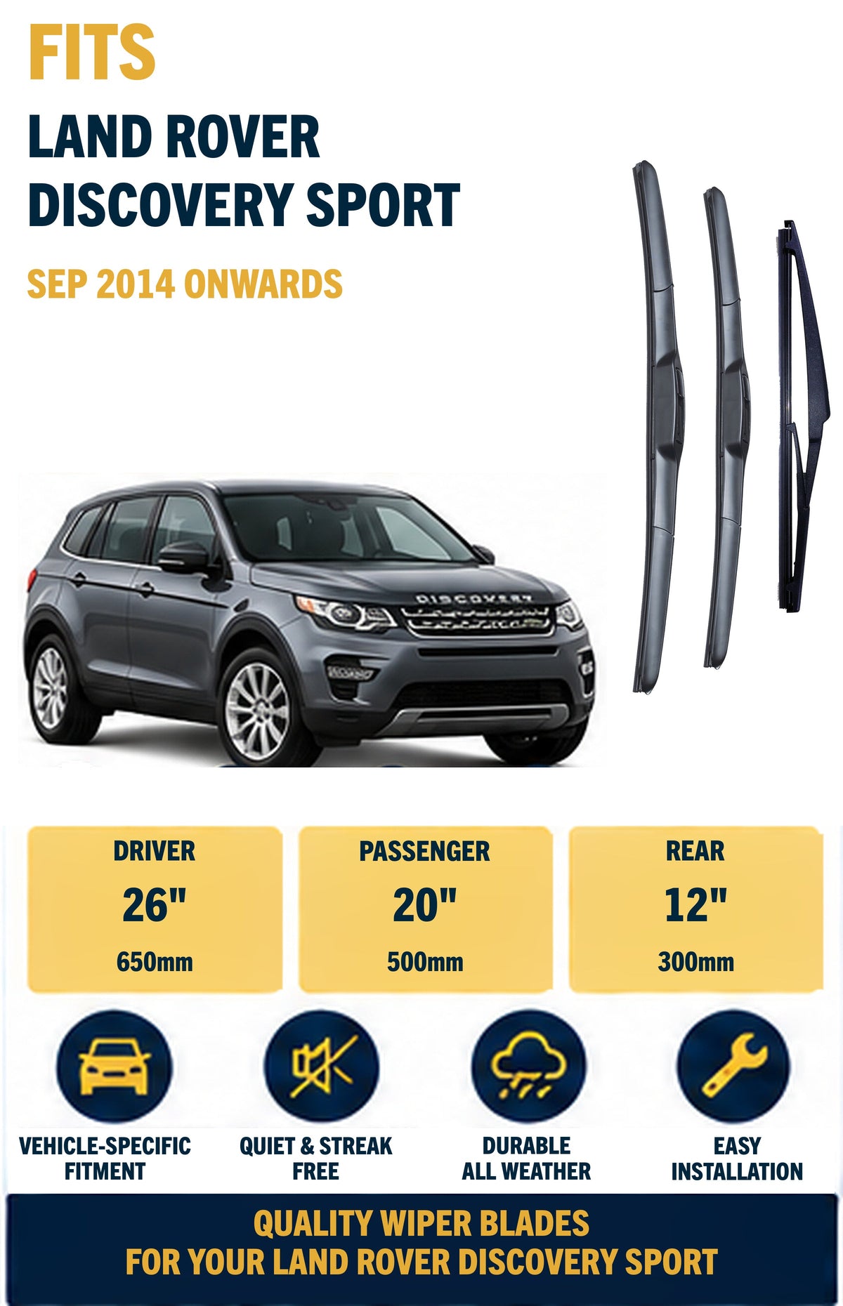 LAND ROVER DISCOVERY SPORT SUV Sep 2014 Onwards Wiper Blade Set