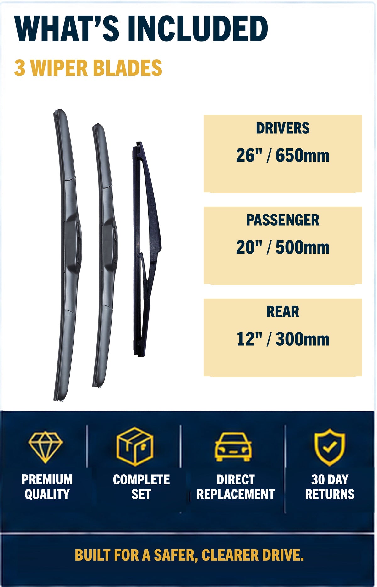 LAND ROVER DISCOVERY SPORT SUV Sep 2014 Onwards Wiper Blade Set