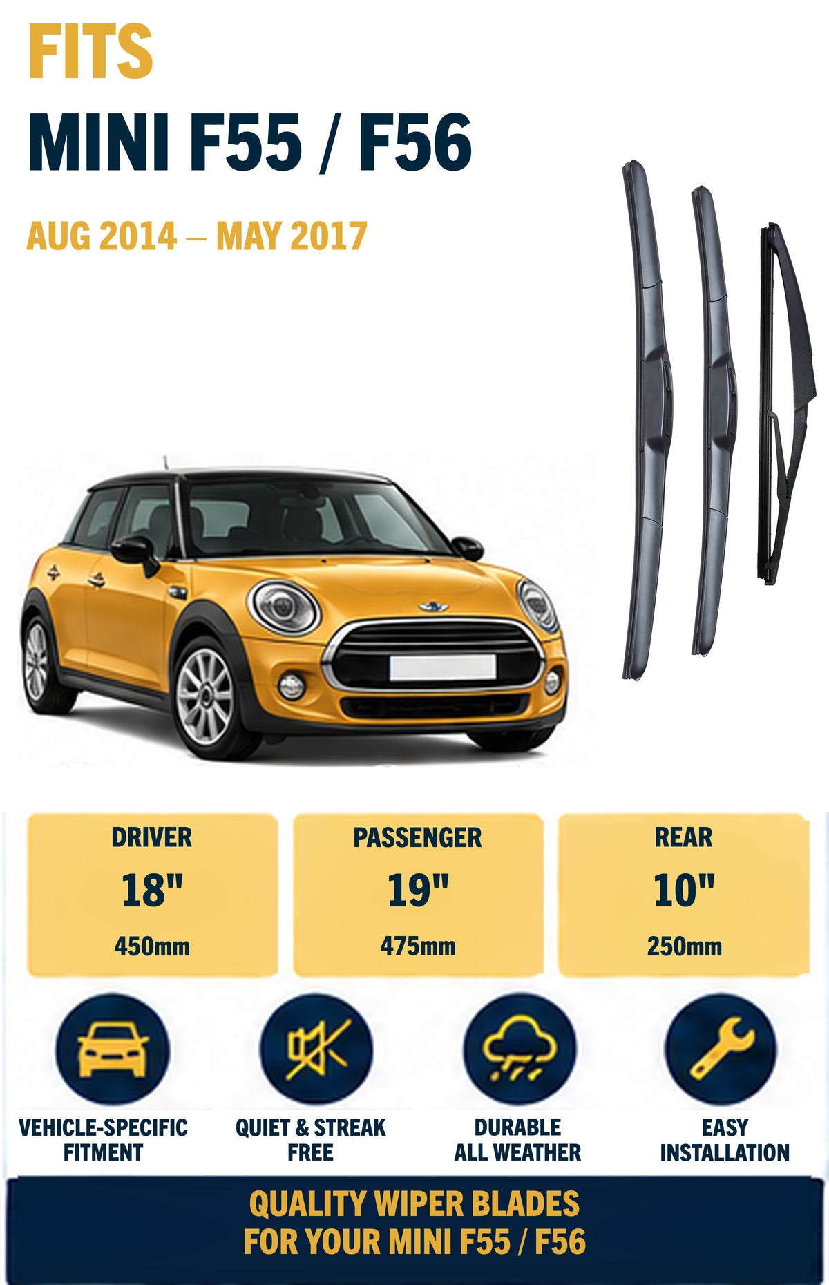 MINI MINI F55 F56 Hatchback Aug 2014 to May 2017 Wiper Blade Set
