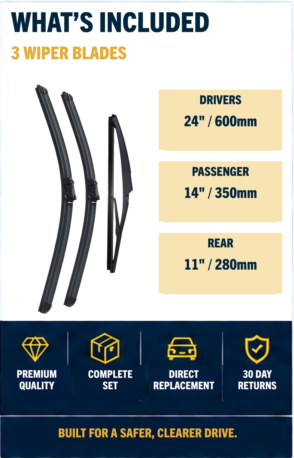 FIAT 500 Hatchback Oct 2007 Onwards Wiper Blade Set