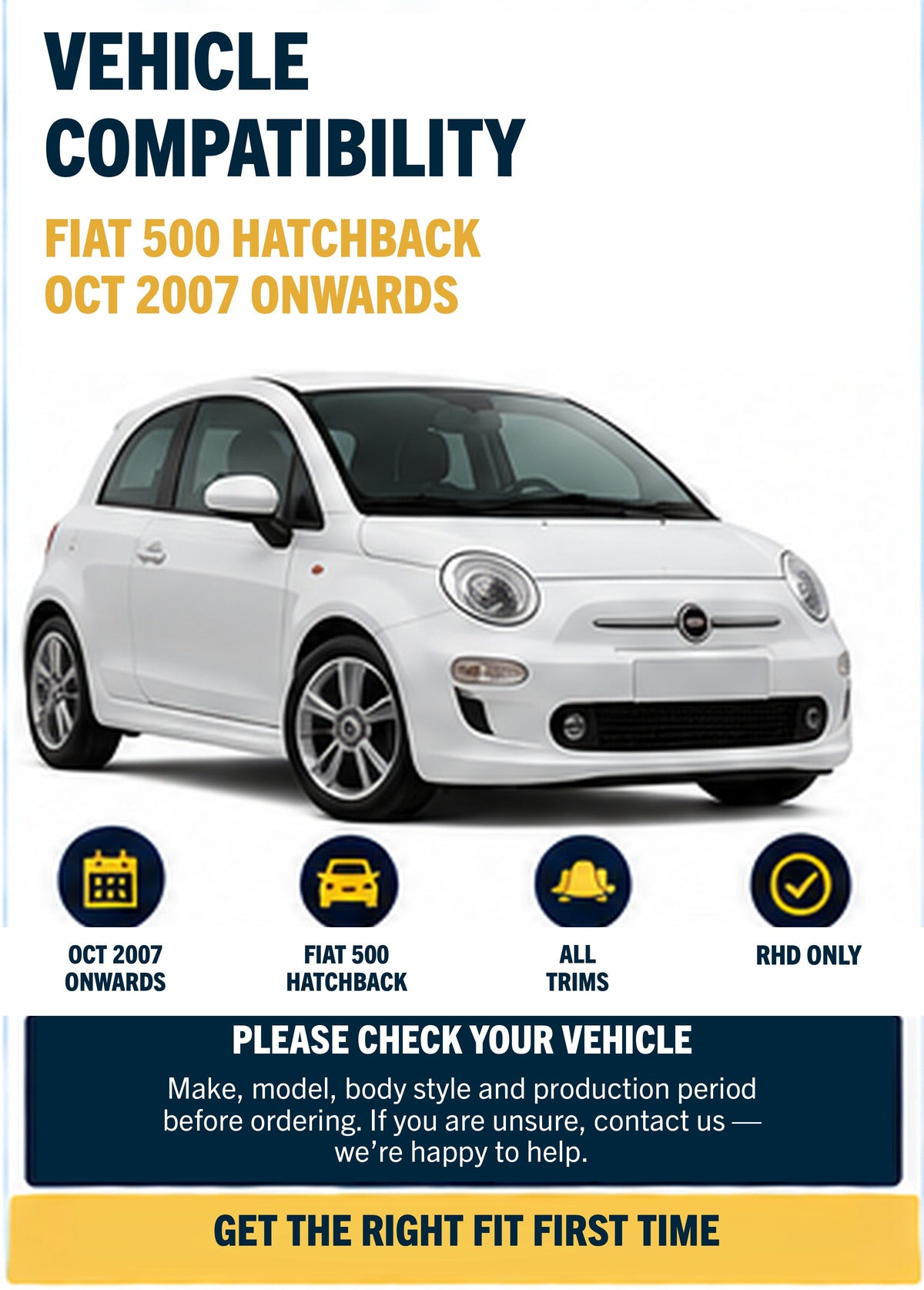 FIAT 500 Hatchback Oct 2007 Onwards Wiper Blade Set