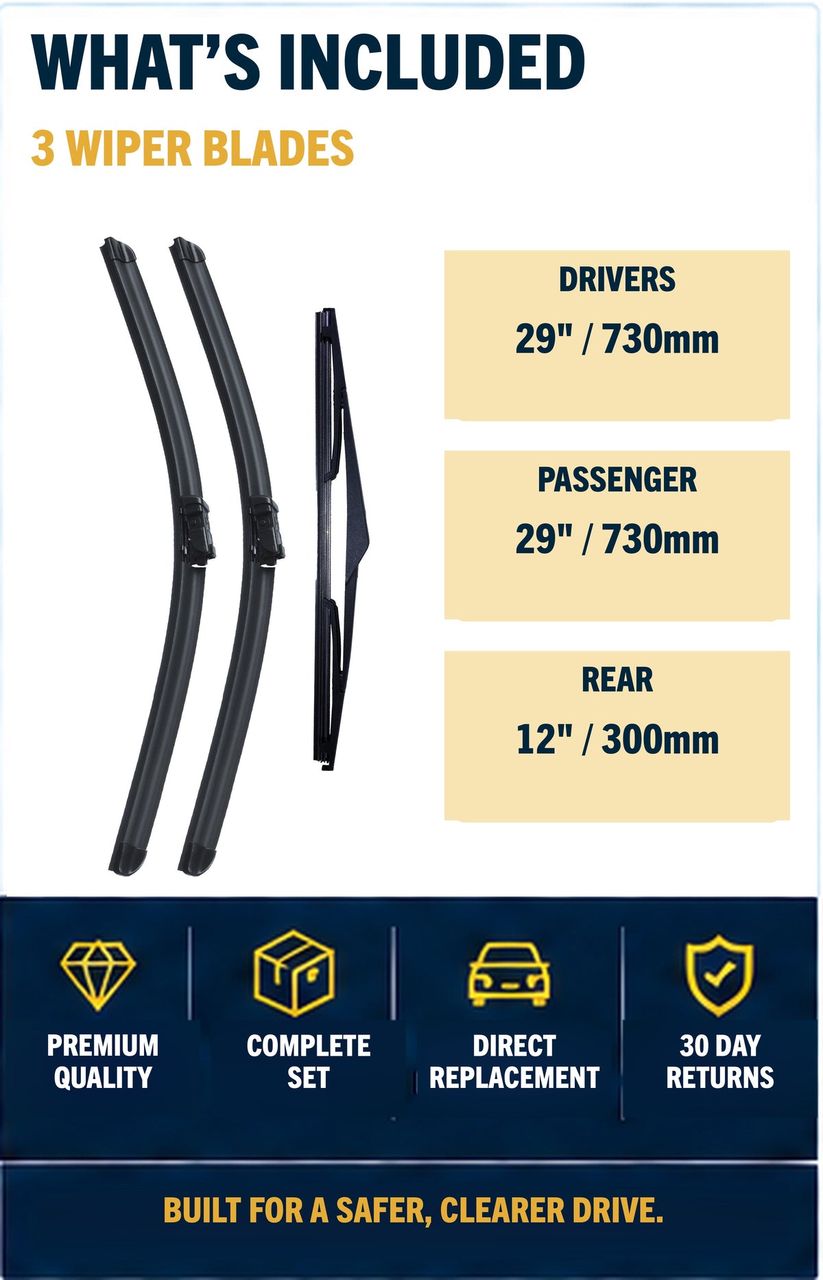FORD FOCUS MK3 Hatchback Feb 2011 to Dec 2018 Wiper Blade Set