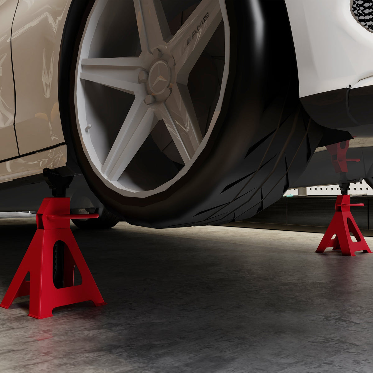 HOMCOM Axle Stands 2 Ton Car Jack Stands Pack of 2, 28-42.5 cm Height Adjustable Support Jack Stand, Heavy Duty Car Lift Tool for Vehicles, Caravans, Workshops, Garages, Red